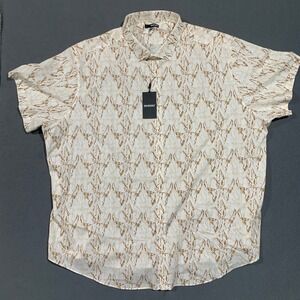 MURANO Mens Big Man Short‎ Sleeve Button Down Shirt 4XB Cream Brown Skull Print
